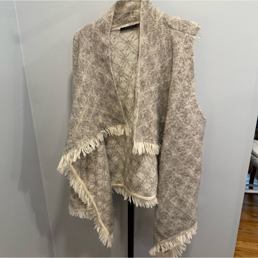 Raffi Wool Alpaca Blend Fringe Shawl Poncho, OS